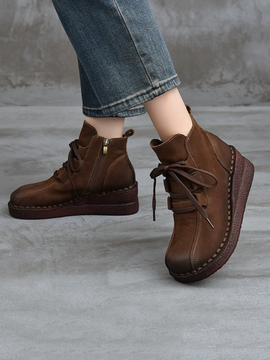 Women Winter Genuine Leather Platform Ankle Boots