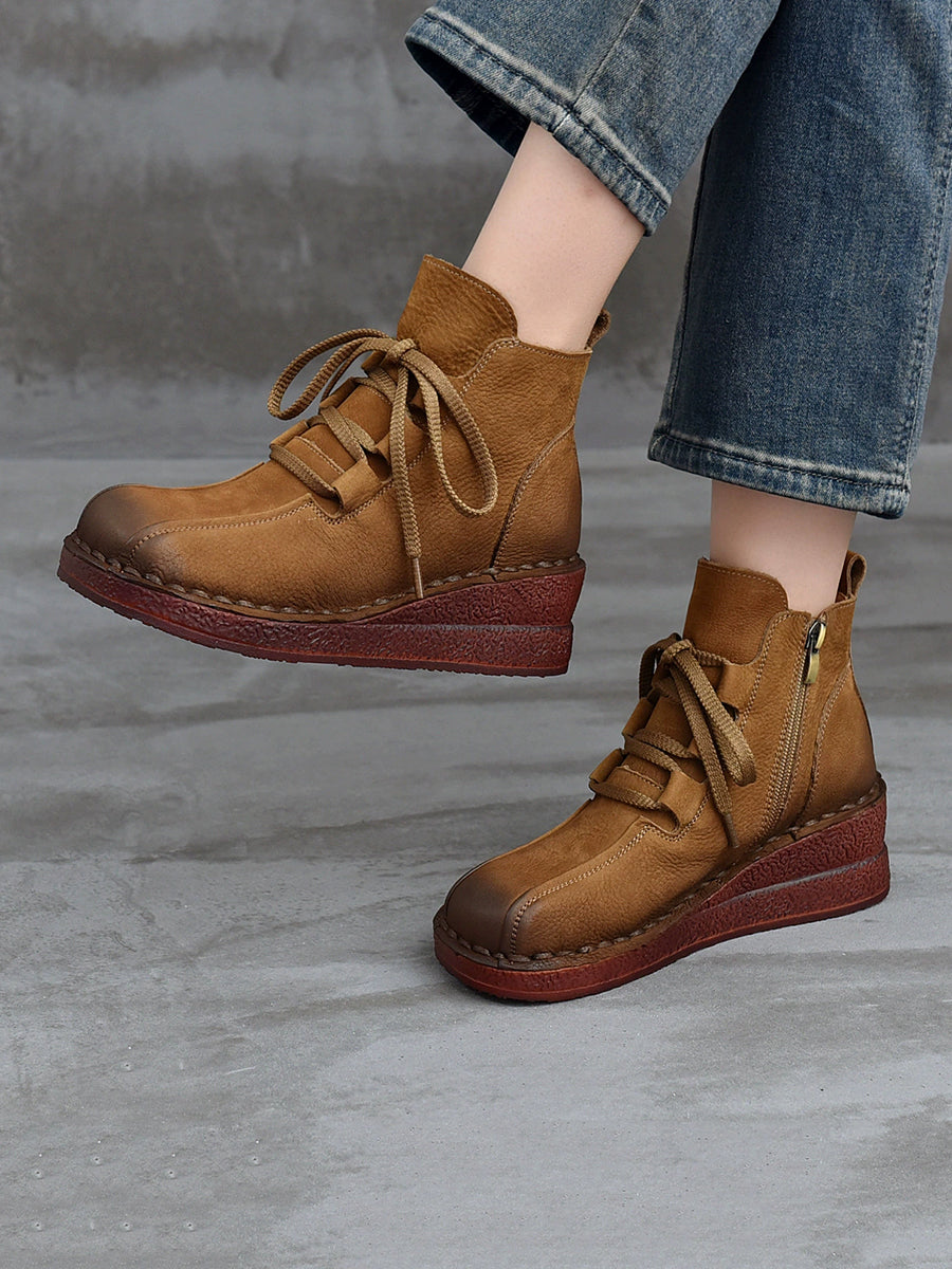 Women Winter Genuine Leather Platform Ankle Boots