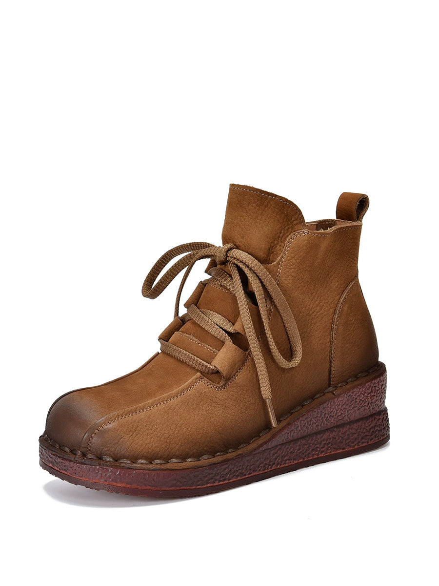 Women Winter Genuine Leather Platform Ankle Boots