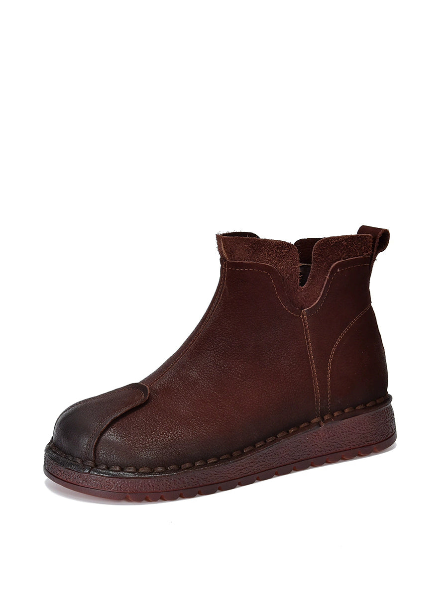 Women Vintage Leather Spliced Flat Ankle Boots