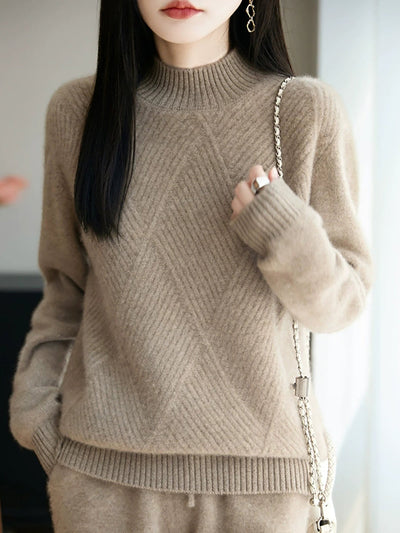 Women Autumn Pure Color Wool Half-Tuetleneck Sweater