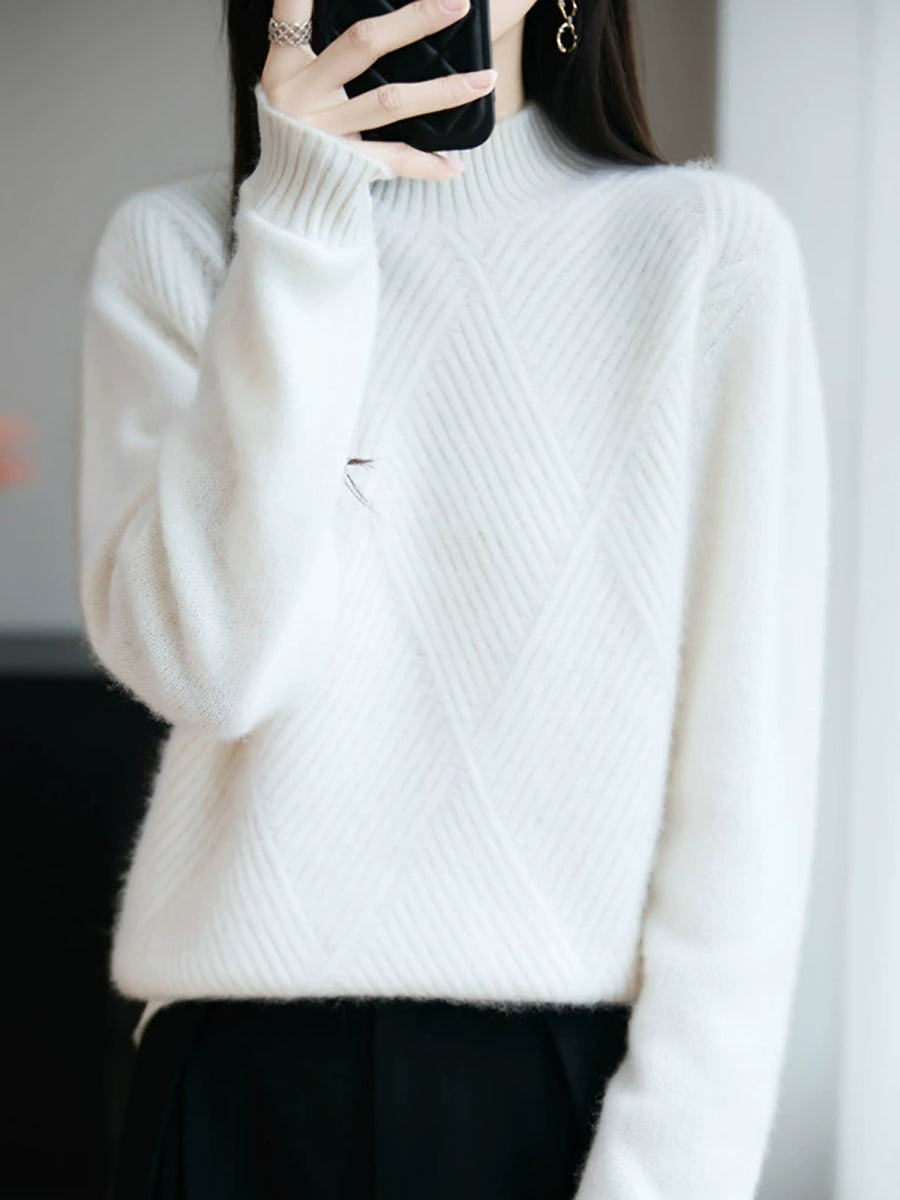 Women Autumn Pure Color Wool Half-Tuetleneck Sweater