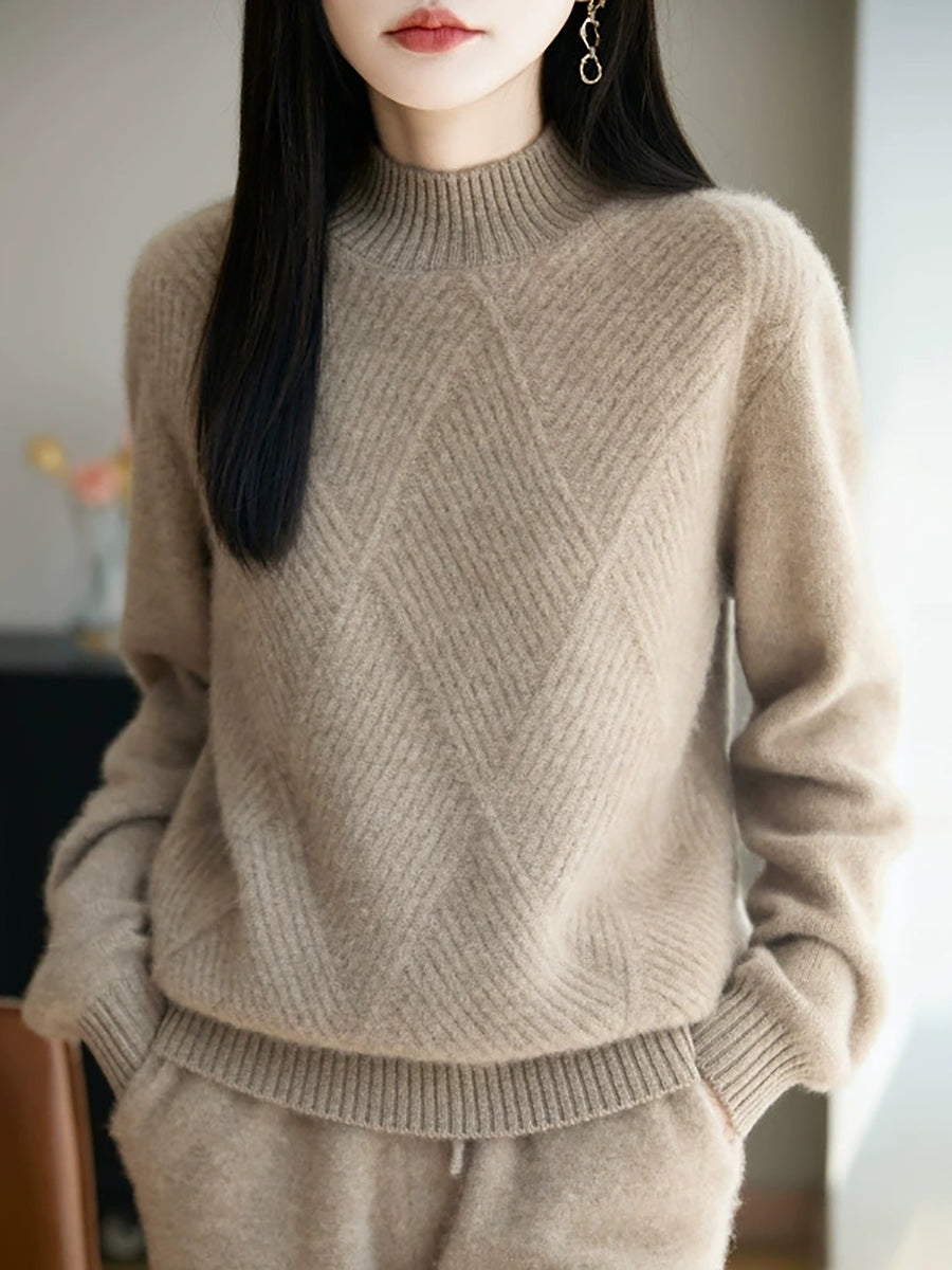 Women Autumn Pure Color Wool Half-Tuetleneck Sweater