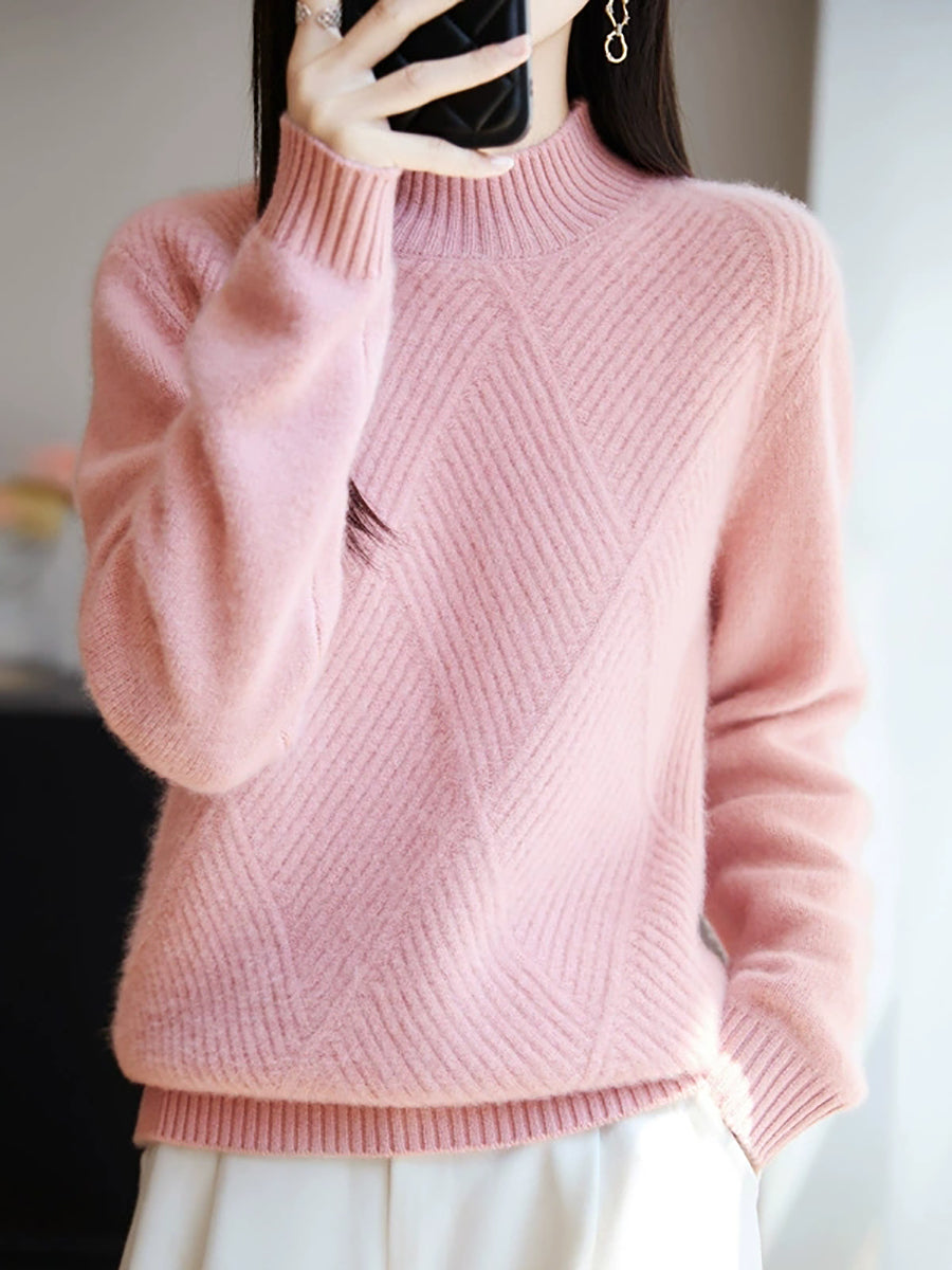 Women Autumn Pure Color Wool Half-Tuetleneck Sweater