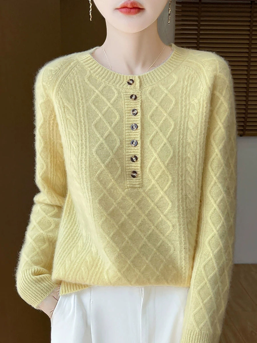 Women Autumn Vintage Rhomboids Wool O-Neck Sweater
