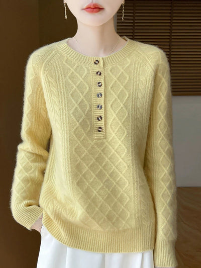 Women Autumn Vintage Rhomboids Wool O-Neck Sweater