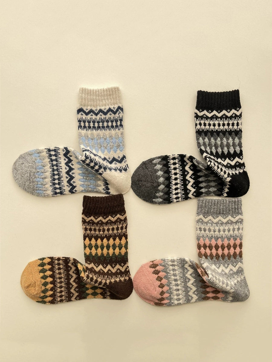5 Pairs Women Winter Keep Warm Mid Heel Socks