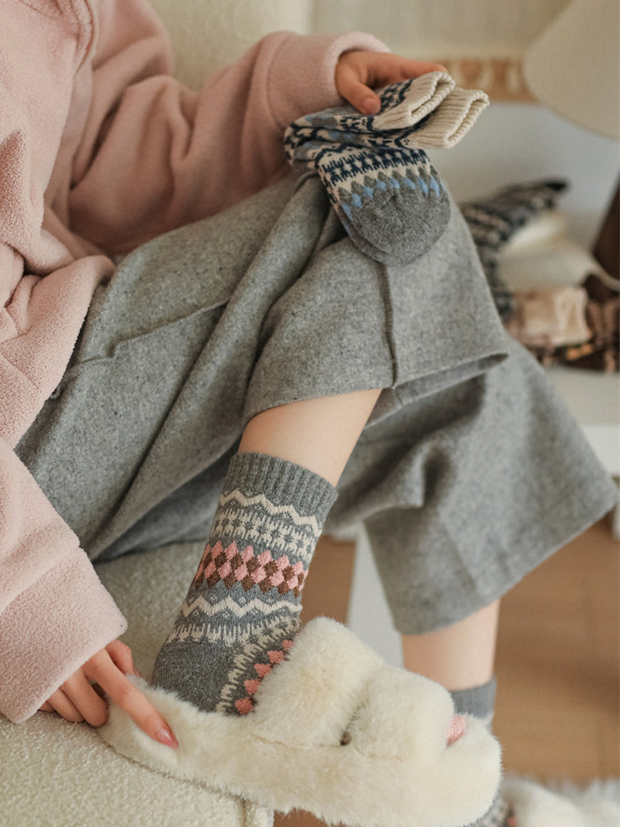 5 Pairs Women Winter Keep Warm Mid Heel Socks