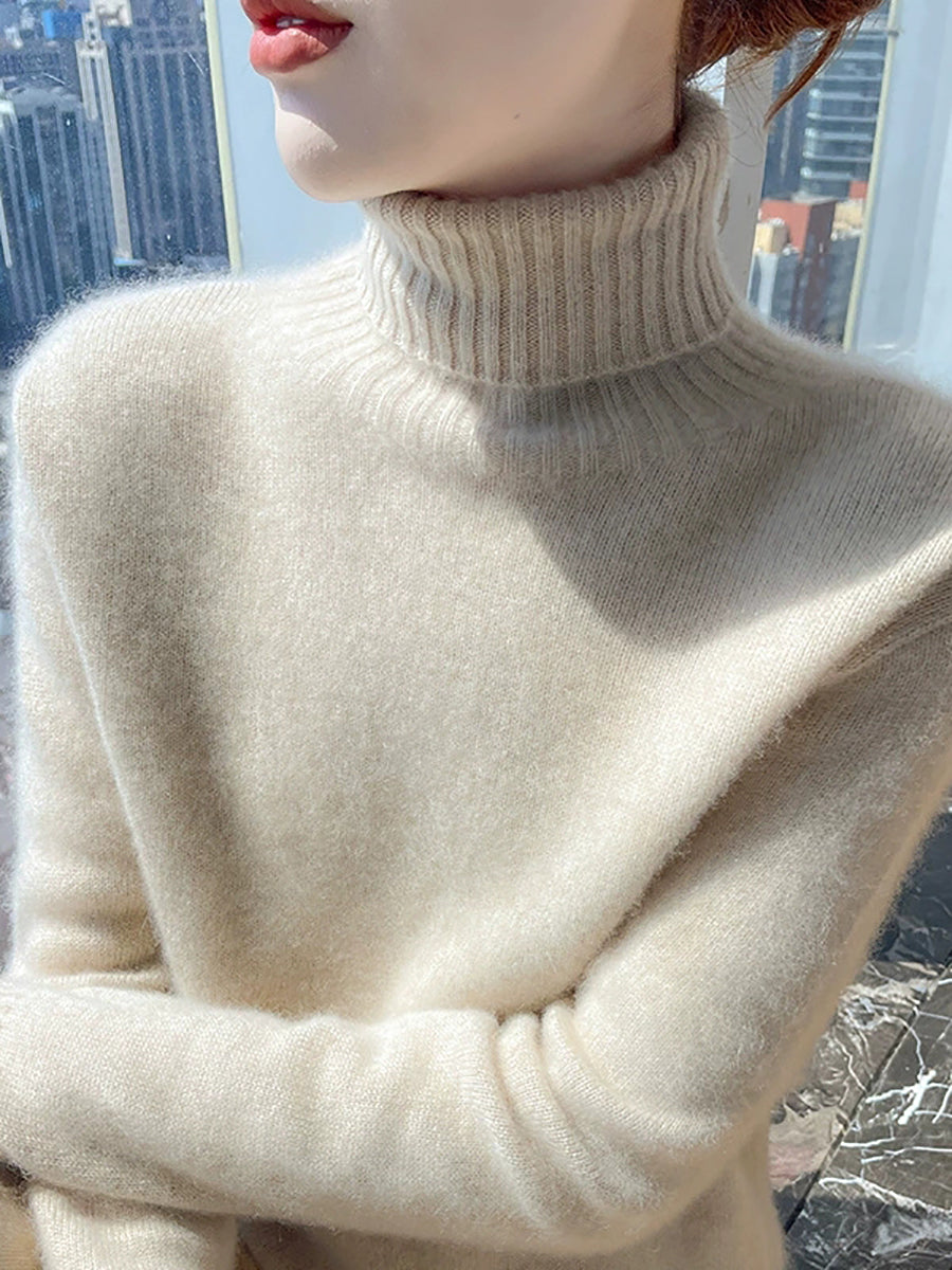 Women Autumn Pure Color Wool Tuetleneck Sweater