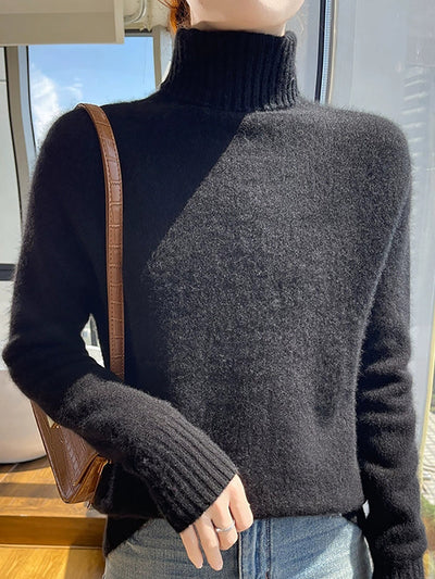 Women Autumn Pure Color Wool Tuetleneck Sweater