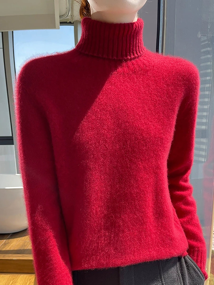 Women Autumn Pure Color Wool Tuetleneck Sweater