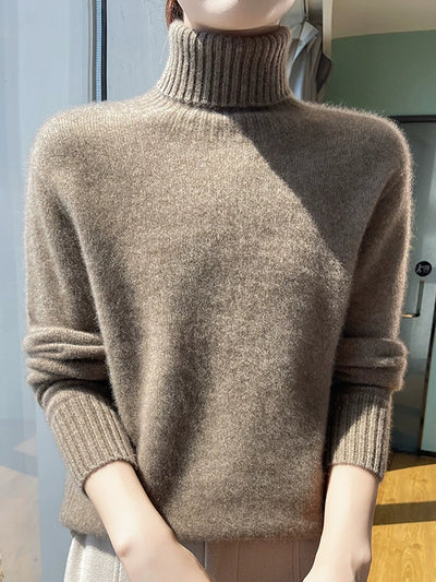 Women Autumn Pure Color Wool Tuetleneck Sweater