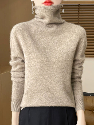 Women Autumn Pure Color Soft  Wool Tuetleneck Sweater