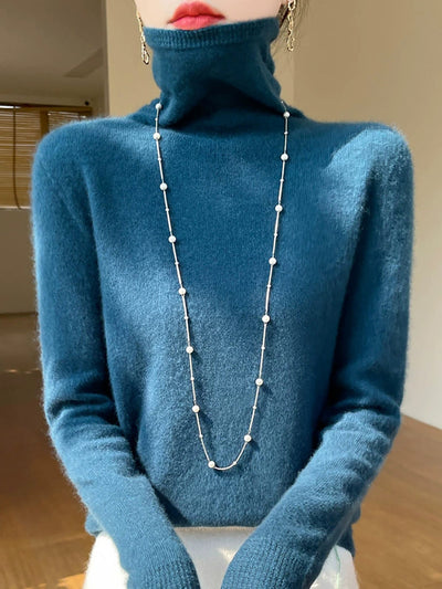Women Autumn Pure Color Soft  Wool Tuetleneck Sweater