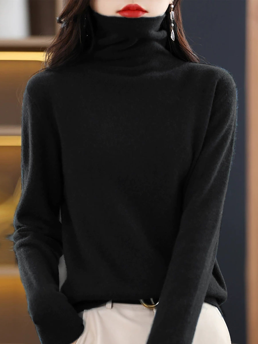 Women Autumn Pure Color Soft  Wool Tuetleneck Sweater