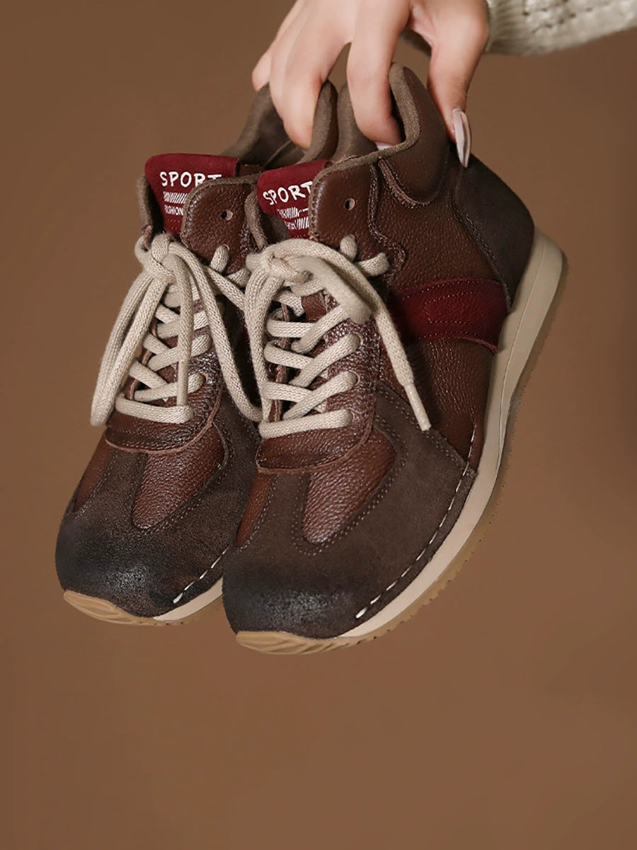 Women Genuine Leather Spliced Sport Shoes