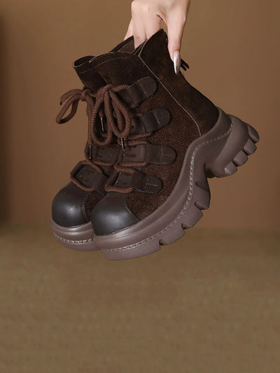 Women Suede Leather Spliced Platform Martin Boots