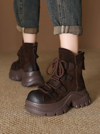 Women Suede Leather Spliced Platform Martin Boots