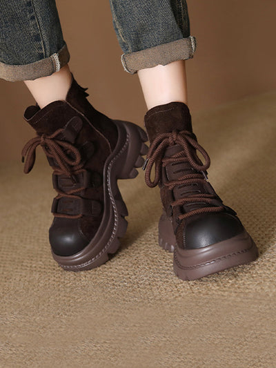 Women Suede Leather Spliced Platform Martin Boots