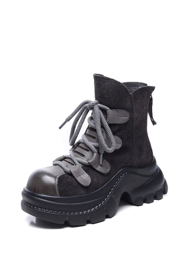 Women Suede Leather Spliced Platform Martin Boots