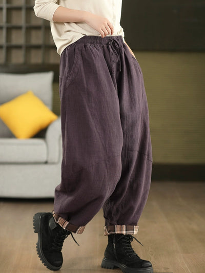 Women Autumn Dual-side Wearring 100%Linen Harem Pants