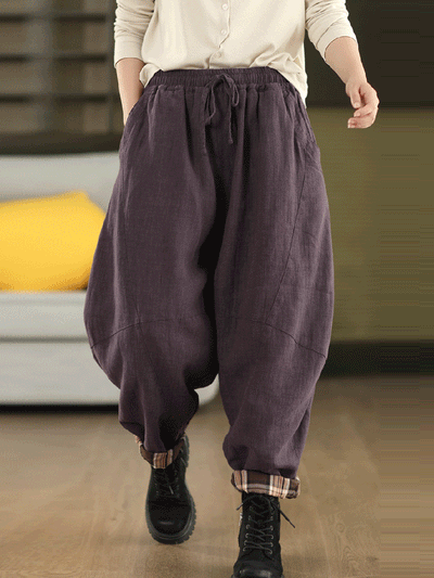 Women Autumn Dual-side Wearring 100%Linen Harem Pants