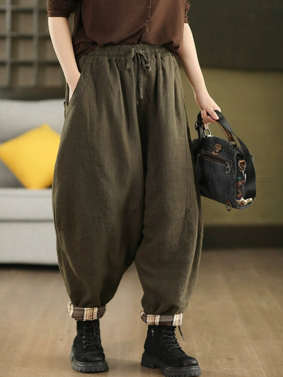 Women Autumn Dual-side Wearring 100%Linen Harem Pants