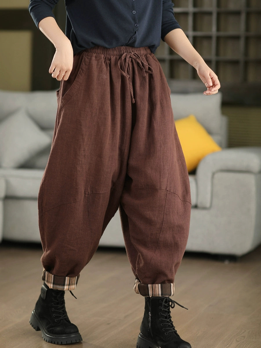 Women Autumn Dual-side Wearring 100%Linen Harem Pants