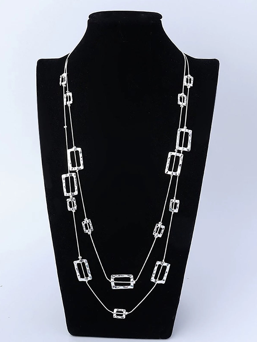 Women Fashion Quadrilateral Alloy Dual-Layer Necklace