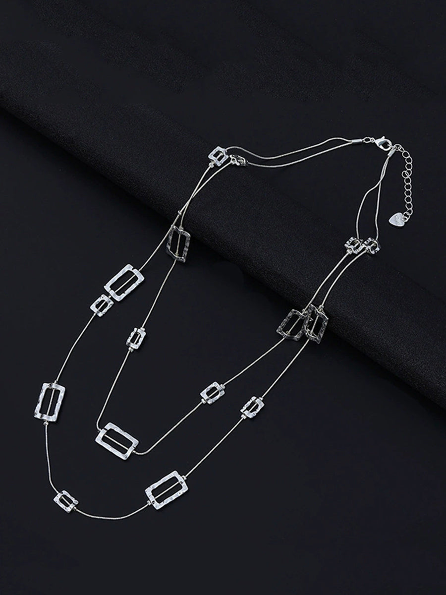 Women Fashion Quadrilateral Alloy Dual-Layer Necklace