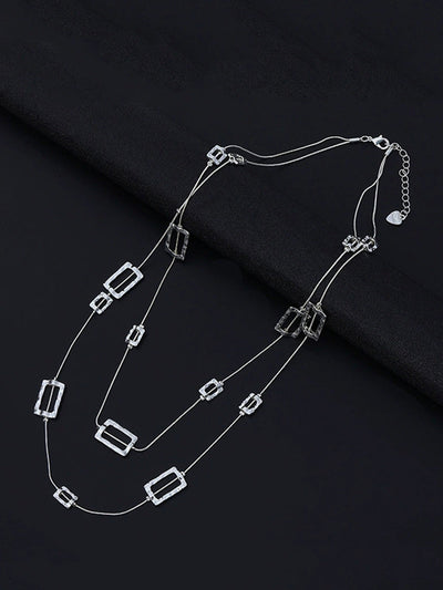 Women Fashion Quadrilateral Alloy Dual-Layer Necklace