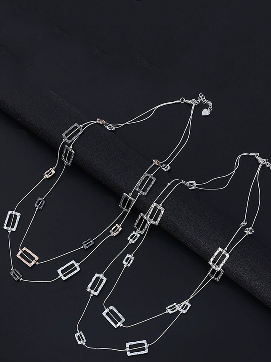 Women Fashion Quadrilateral Alloy Dual-Layer Necklace