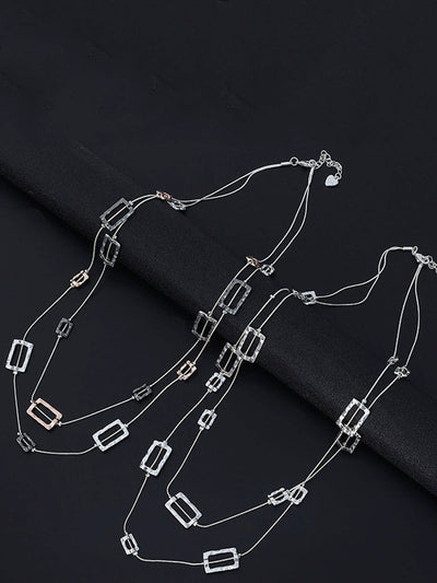 Women Fashion Quadrilateral Alloy Dual-Layer Necklace