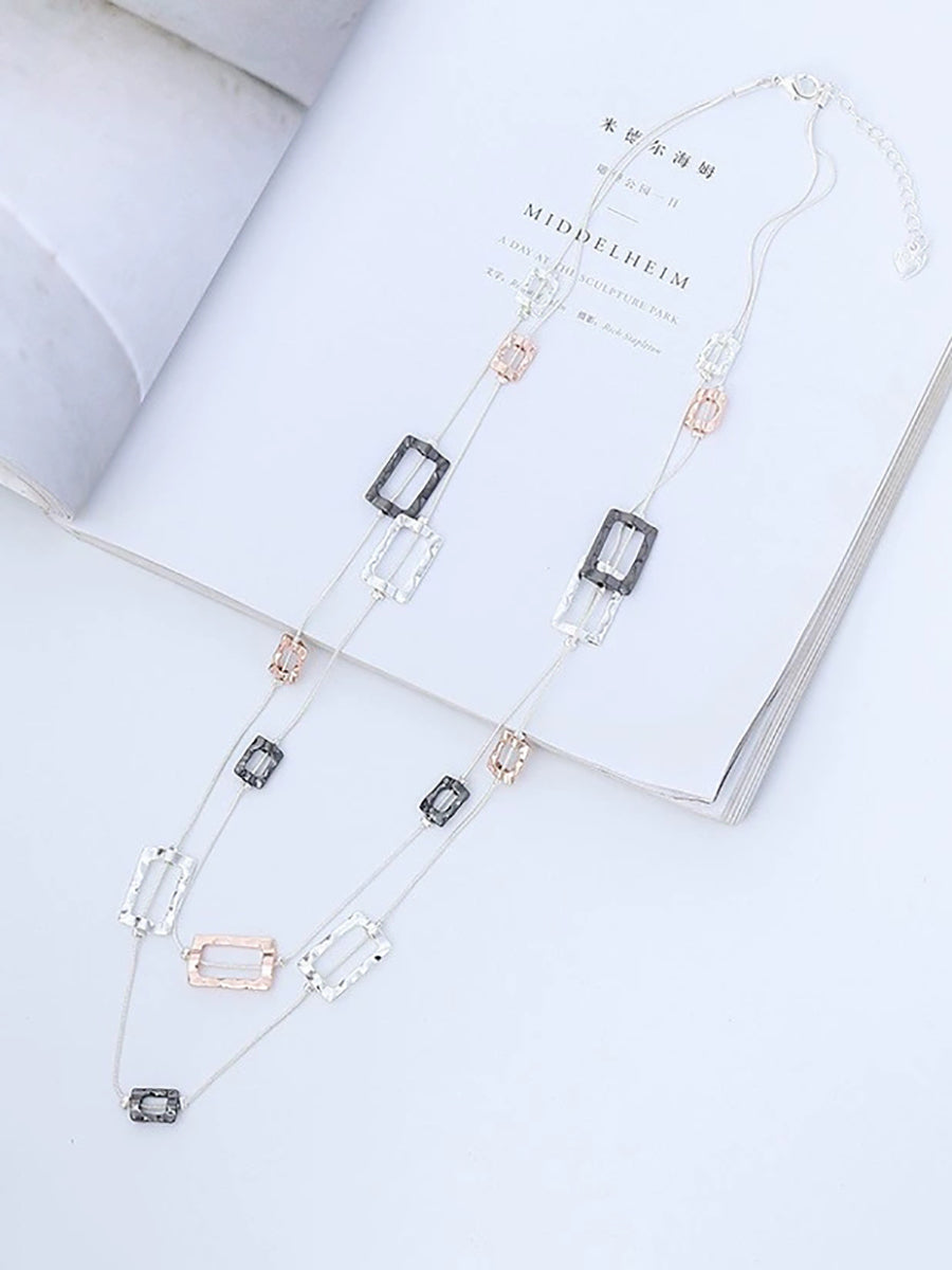 Women Fashion Quadrilateral Alloy Dual-Layer Necklace