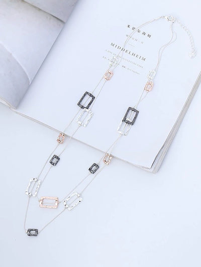 Women Fashion Quadrilateral Alloy Dual-Layer Necklace