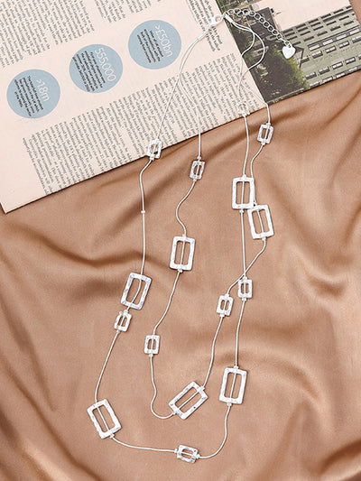 Women Fashion Quadrilateral Alloy Dual-Layer Necklace