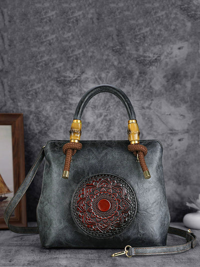 Women Vintage Flower Embossing Handbag Crossbody Bag