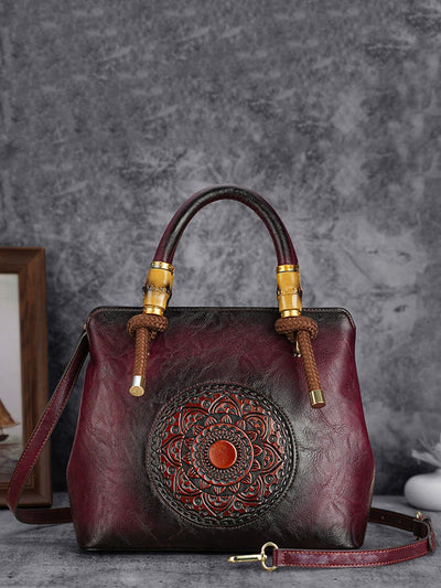 Women Vintage Flower Embossing Handbag Crossbody Bag