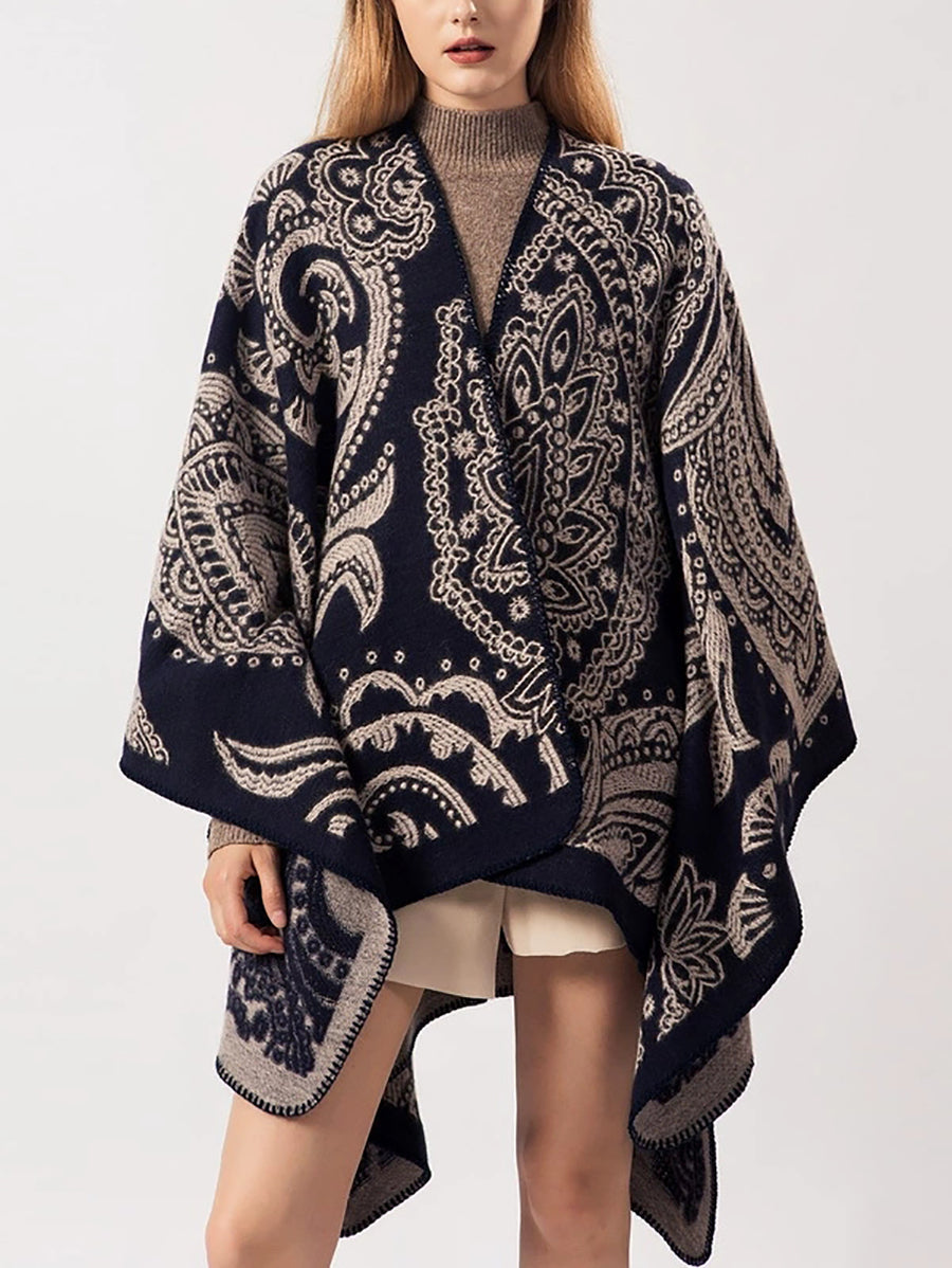 Women Winter Warm Flower Shawl Cloak