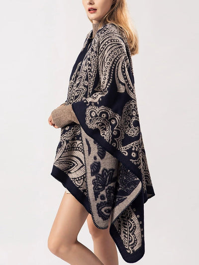 Women Winter Warm Flower Shawl Cloak