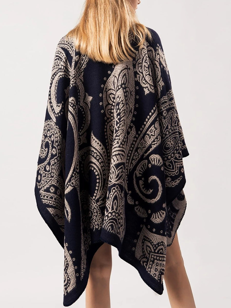 Women Winter Warm Flower Shawl Cloak