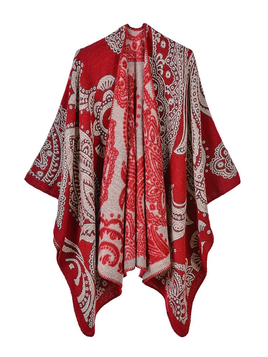 Women Winter Warm Flower Shawl Cloak