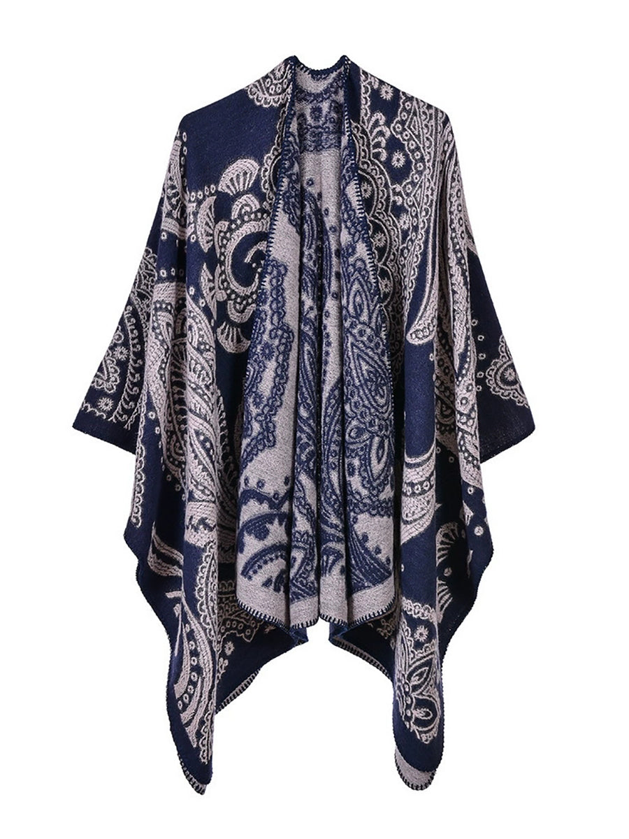 Women Winter Warm Flower Shawl Cloak