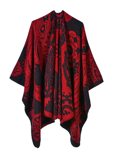 Women Winter Warm Flower Shawl Cloak