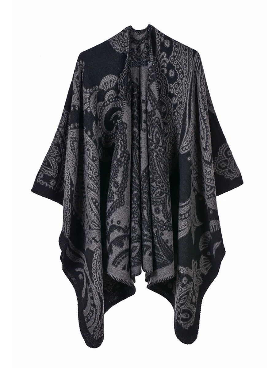 Women Winter Warm Flower Shawl Cloak