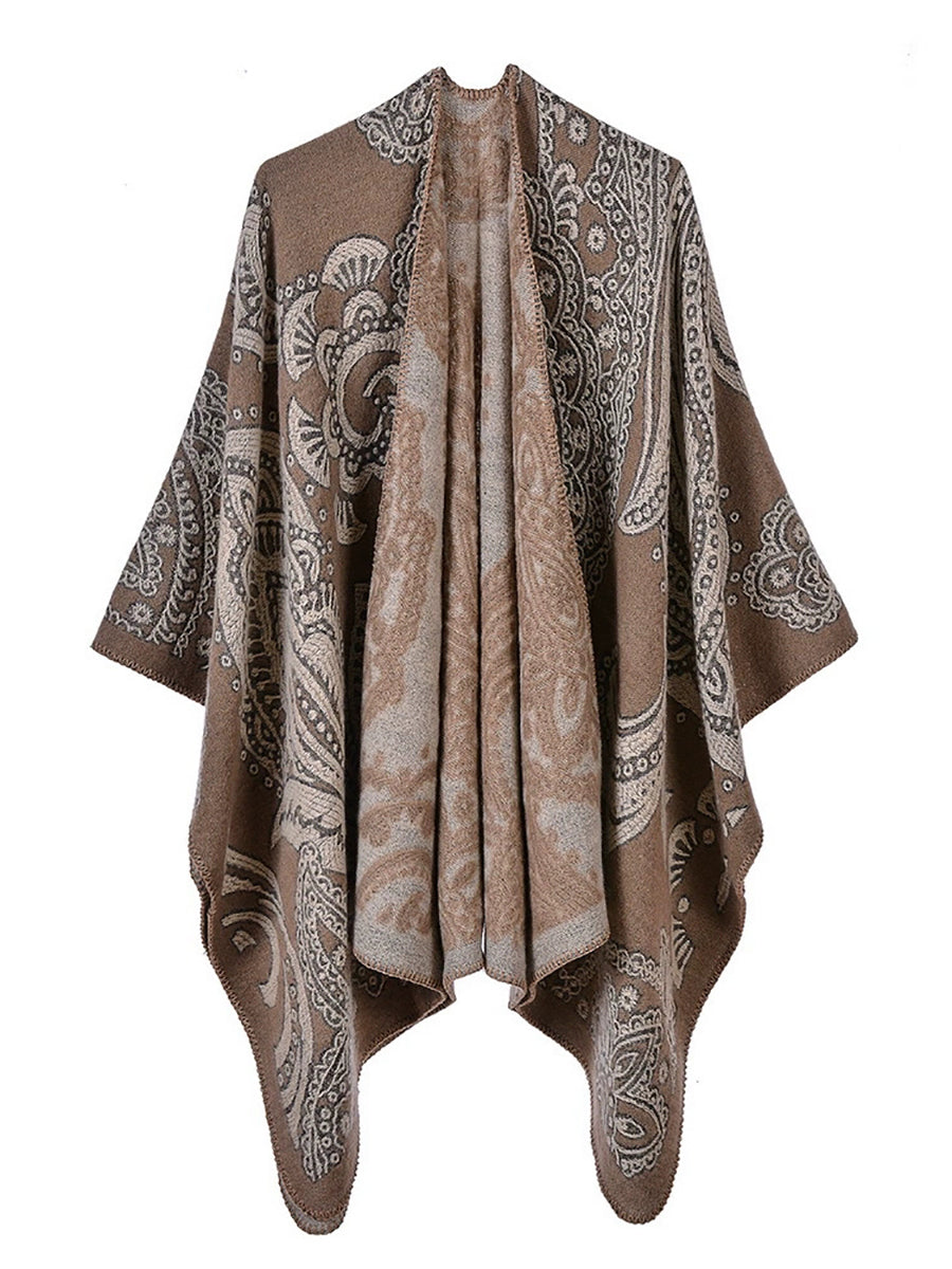 Women Winter Warm Flower Shawl Cloak