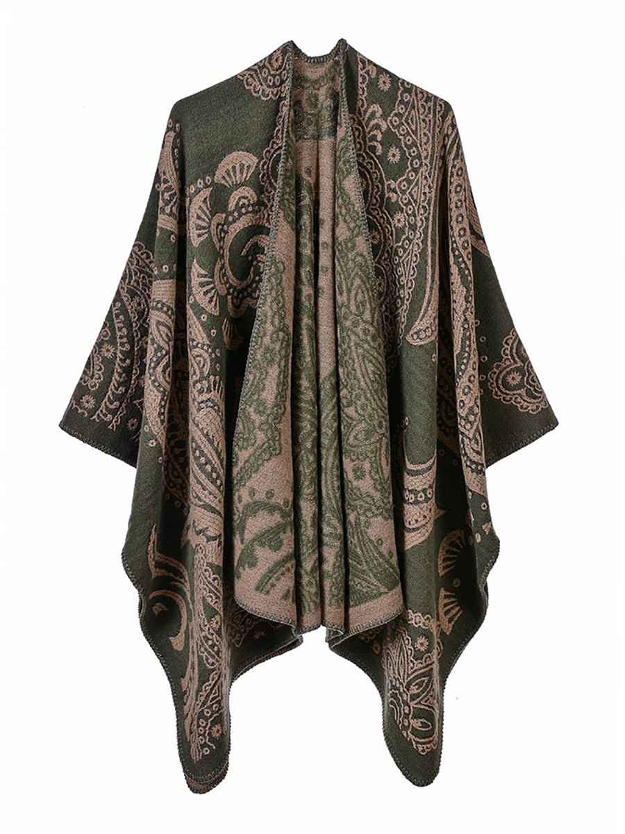 Women Winter Warm Flower Shawl Cloak