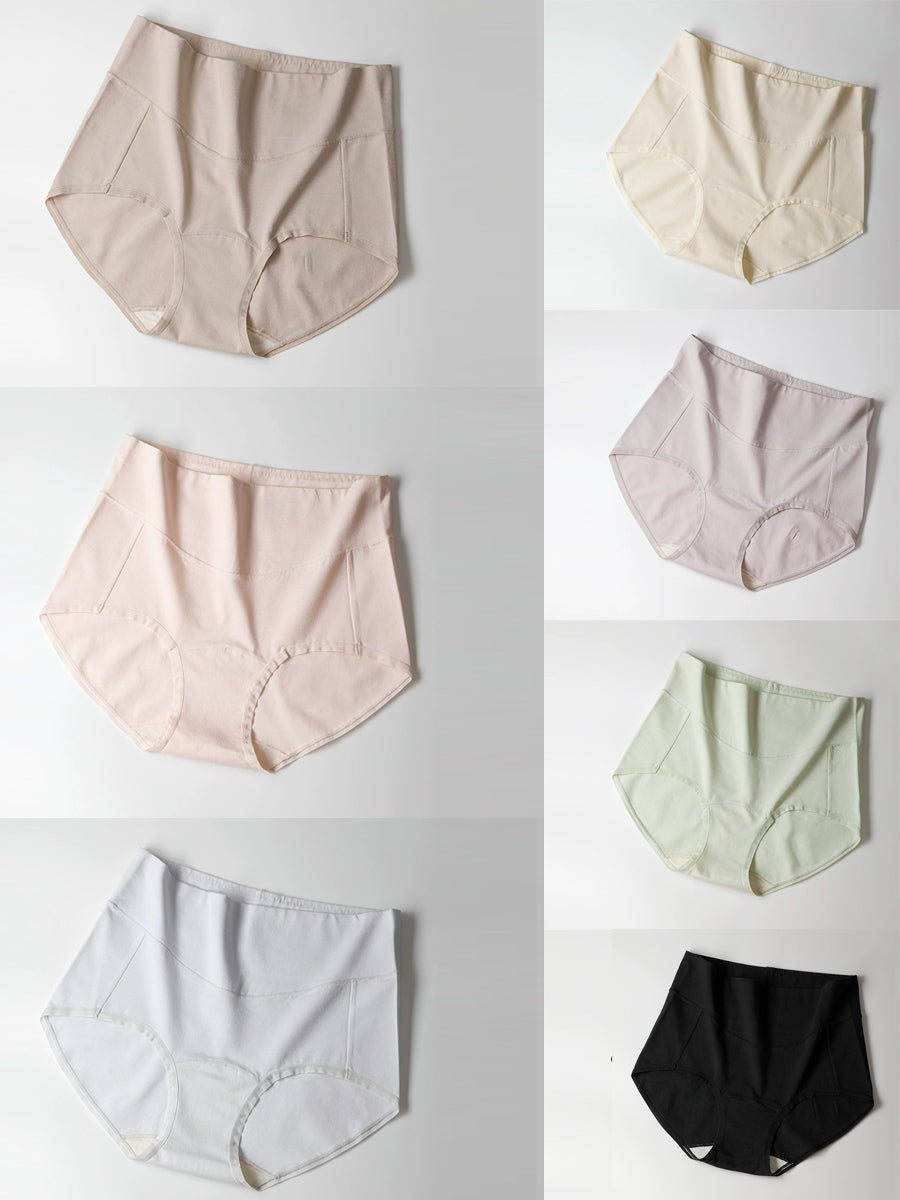 7 Pieces Women Casual Pure Color Hgh Wiast Underwear