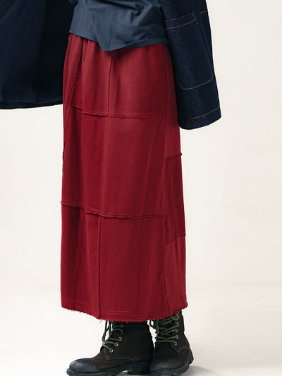 Plus Size Women Autumn Casual Pure Color A-Shape Spliced Skirt