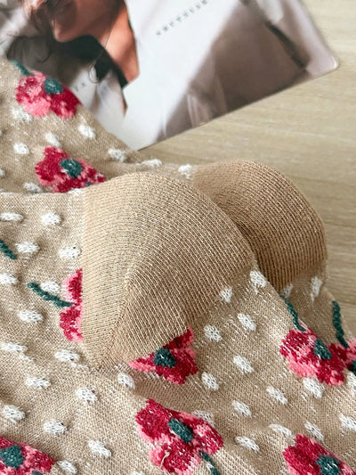 5 Pairs Women Artsy Flower Jacquard Socks